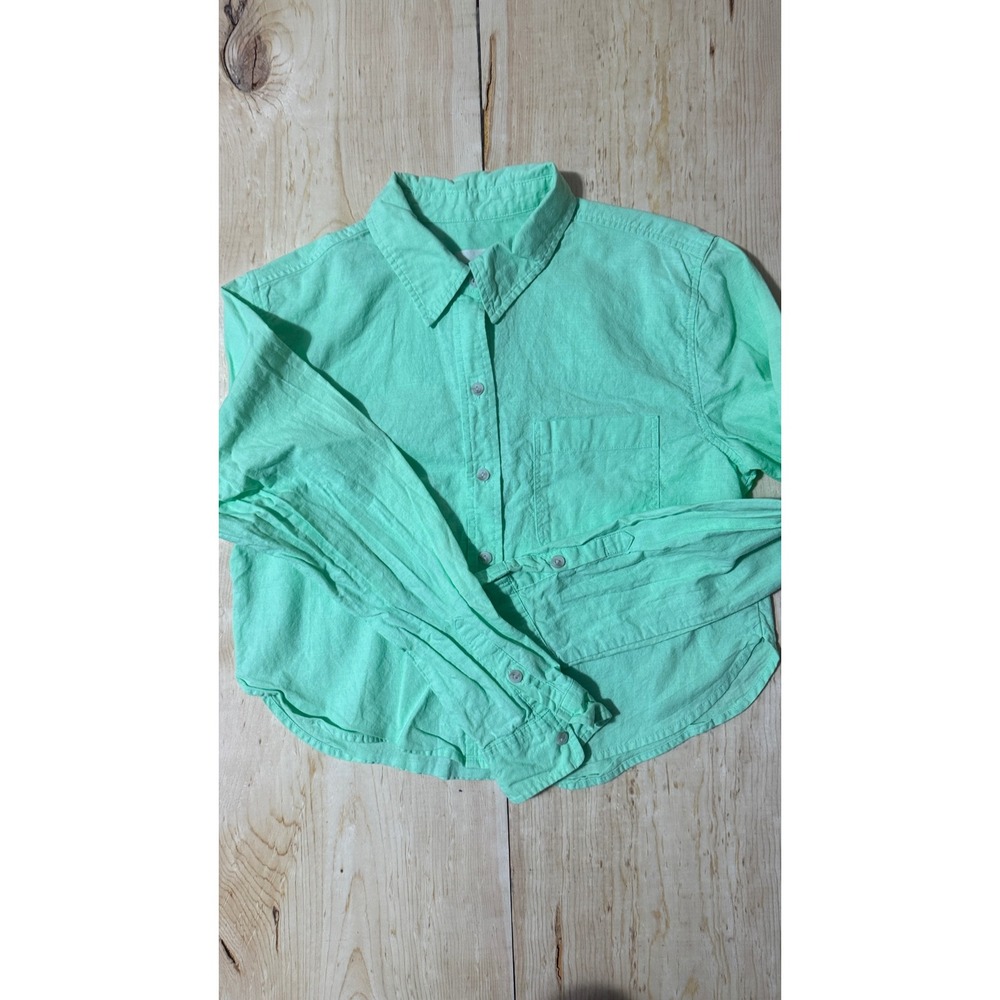 Universal Thread Mint Green Cotton Linen Blend Button Down Cropped Shirt Small